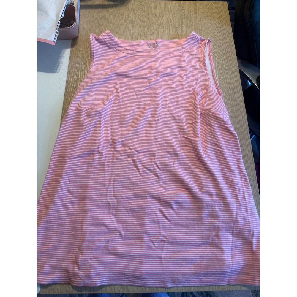 Croft & Barrow Pink White Striped Classic Tank Top 0X Cotton Sleeveless 143373